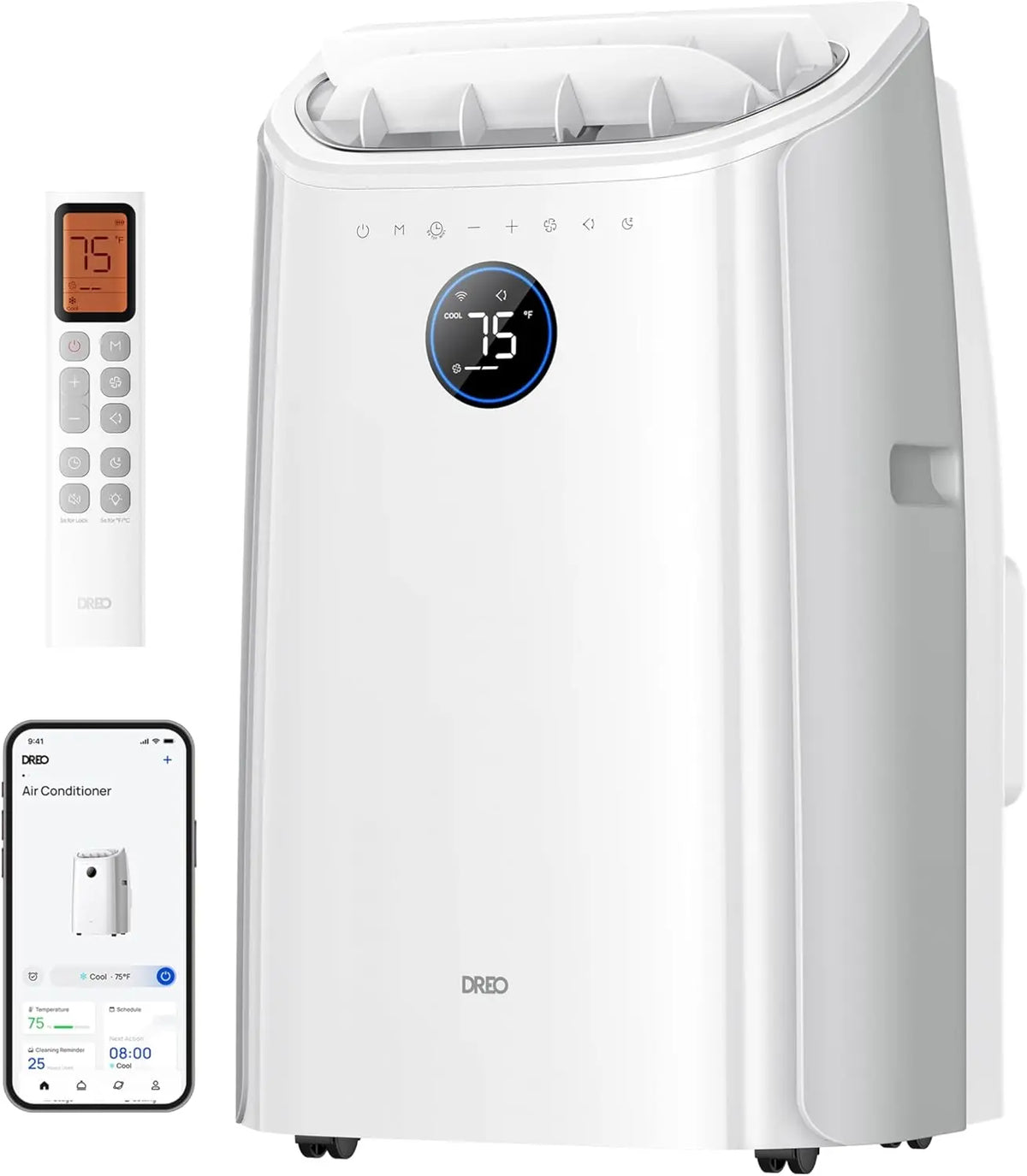 DREO climatiseur mobile 3-en-1, capacité 3,2 L, 12000 BTU, avec fonctions connectées, à fonctionnement silencieux, avec fonction déshumidification