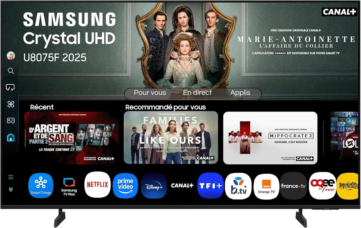 Samsung téléviseur connecté 43U8075F, écran 43 pouces, avec connexion Wi-Fi, avec connexion Bluetooth, avec fonctions connectées