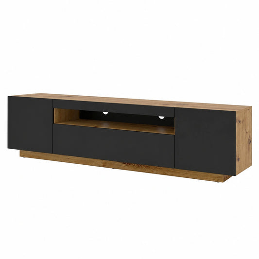meuble-tv-bas-moderne-suspendu-ou-a-poser-200-cm-chene-et-noir-sans-led-gokxv11457vm