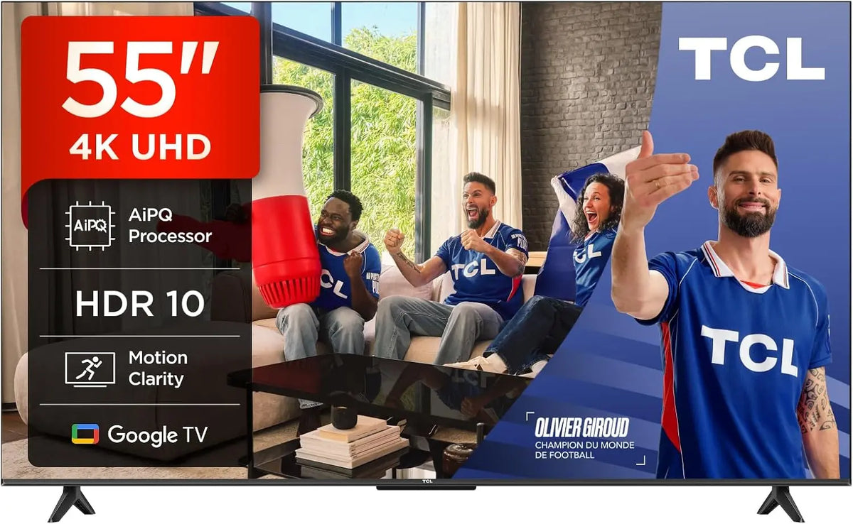 TCL téléviseur connecté 55V6C, avec fonctions connectées, résolution 4K UHD, compatible HDR