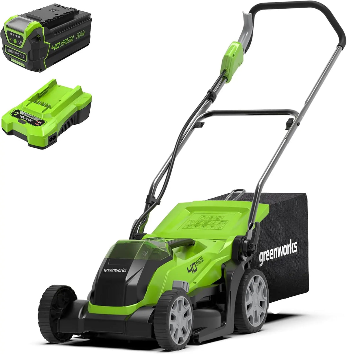 Greenworks tondeuse à gazon 400m, capacité 40 L, sans fil