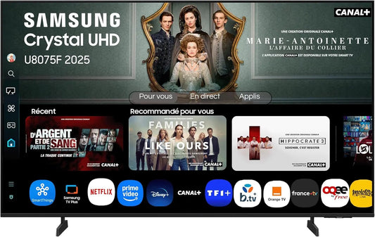 Samsung téléviseur connecté 43U8075F, écran 43 pouces, avec connexion Wi-Fi, avec connexion Bluetooth, avec fonctions connectées